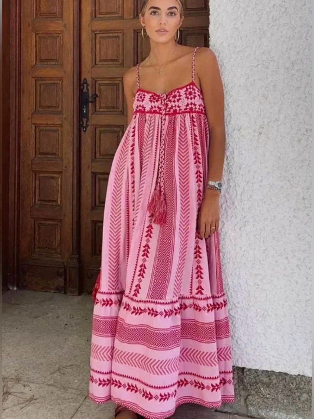 Women Sz L Boho Maxi Dress Crochet Patchwork Sleeveless Long Flowy Swing Dress - Picture 3 of 13
